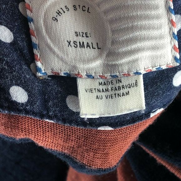 Anthropologie Postmark Top XS Orange Navy Blue - Picture 4 of 5